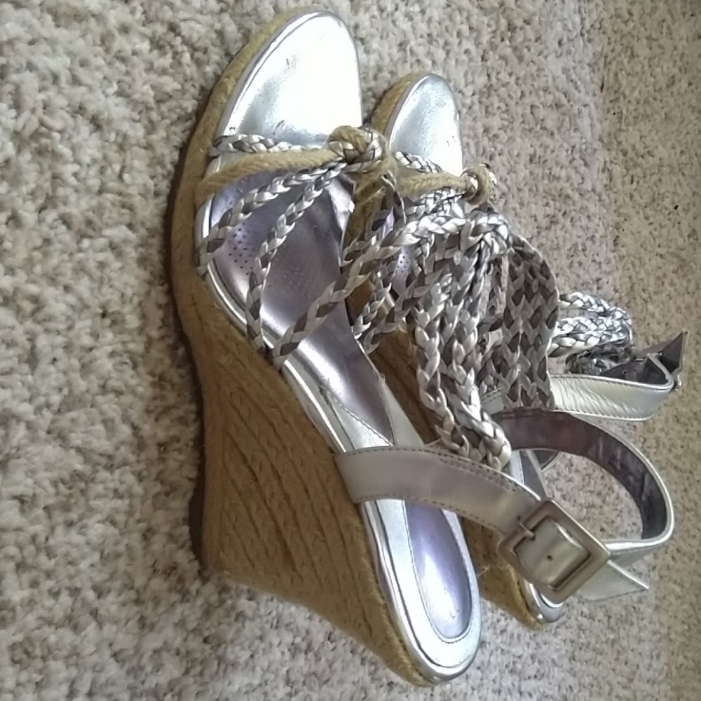 Silver strappy wedges